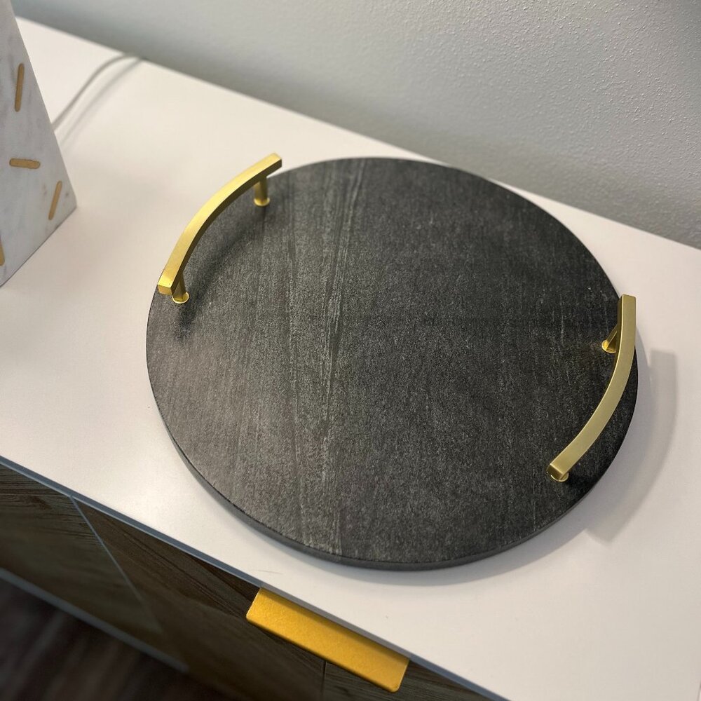 West Elm - Marble & Brass Round Cheese Board - Marble Midnight Finish